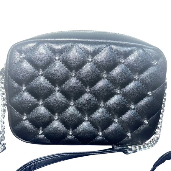 Rebecca Minkoff RM Studded Quilted Faux Leather Crossbody Bag Black Chain Strap - Picture 2 of 10